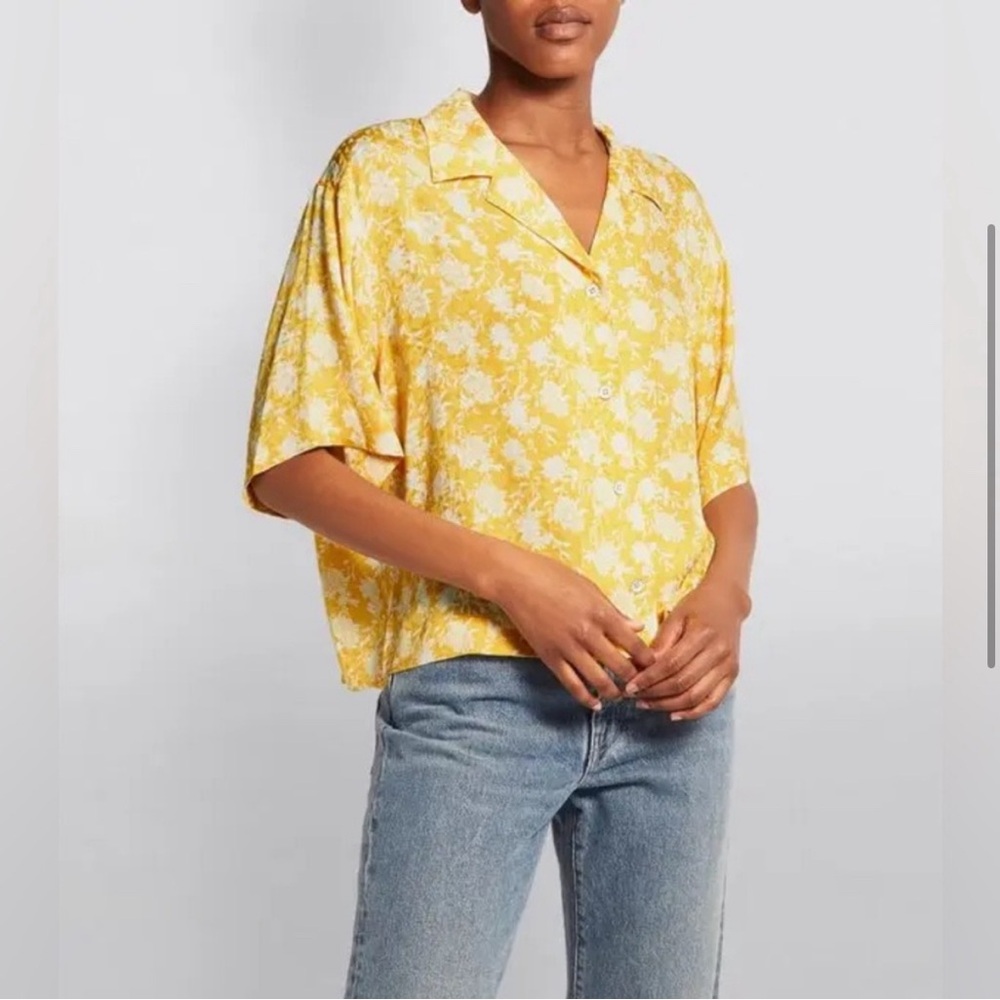 Rag and Bone Reed Shirt Womens Size Medium Yellow Floral Jacquard Button Up